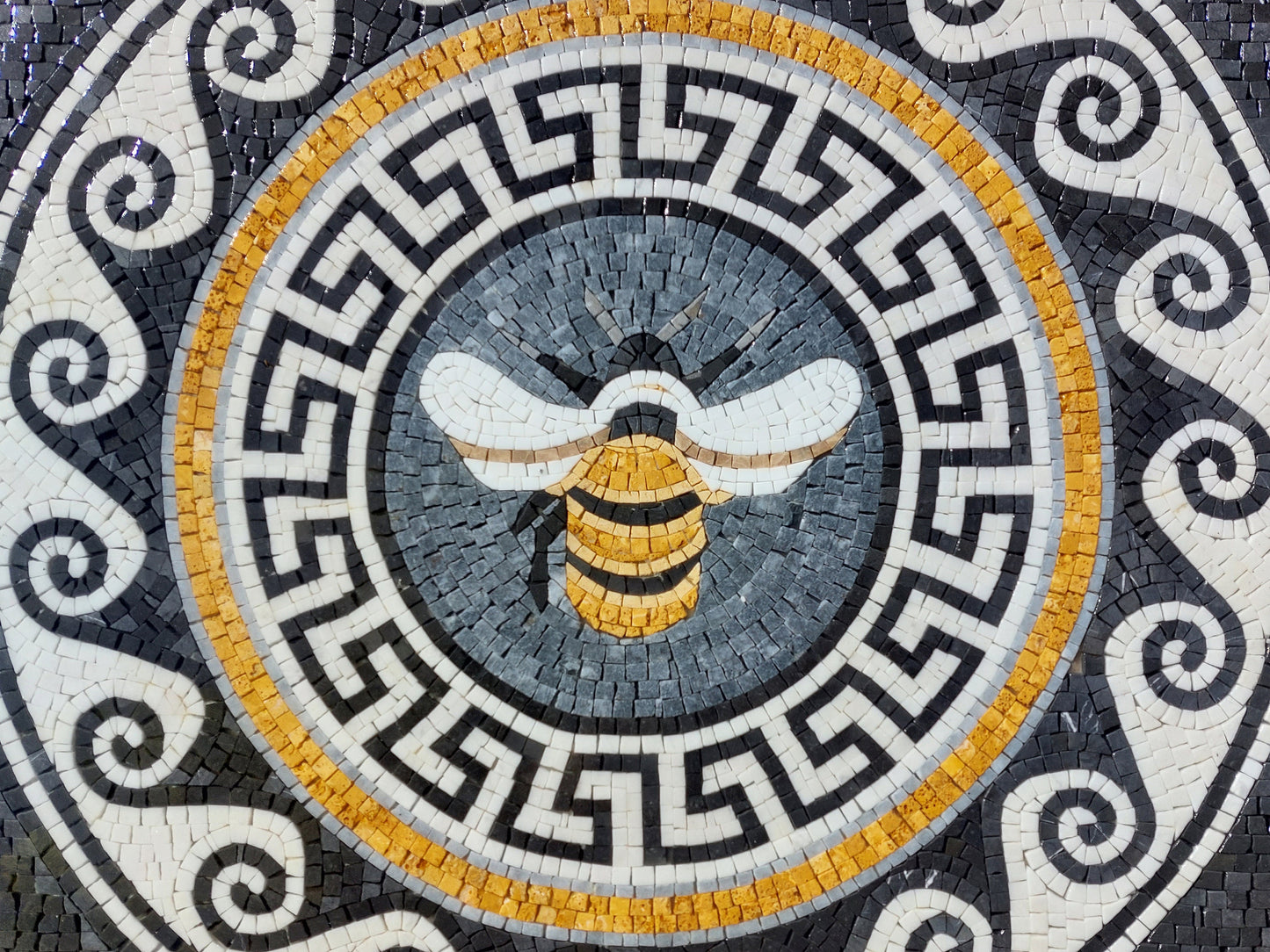 Handmade Bee Mosaic Tile: Marble Backsplash, Wall and Floor Art