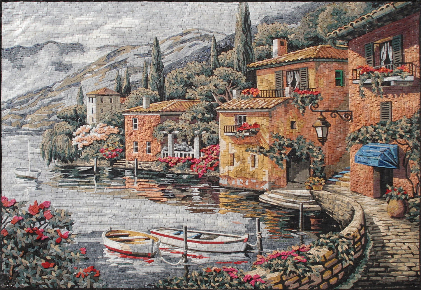 Sailing Boat Mosaic Tile Art: Handmade Beach Scenery Wall Decor (80” x 56")