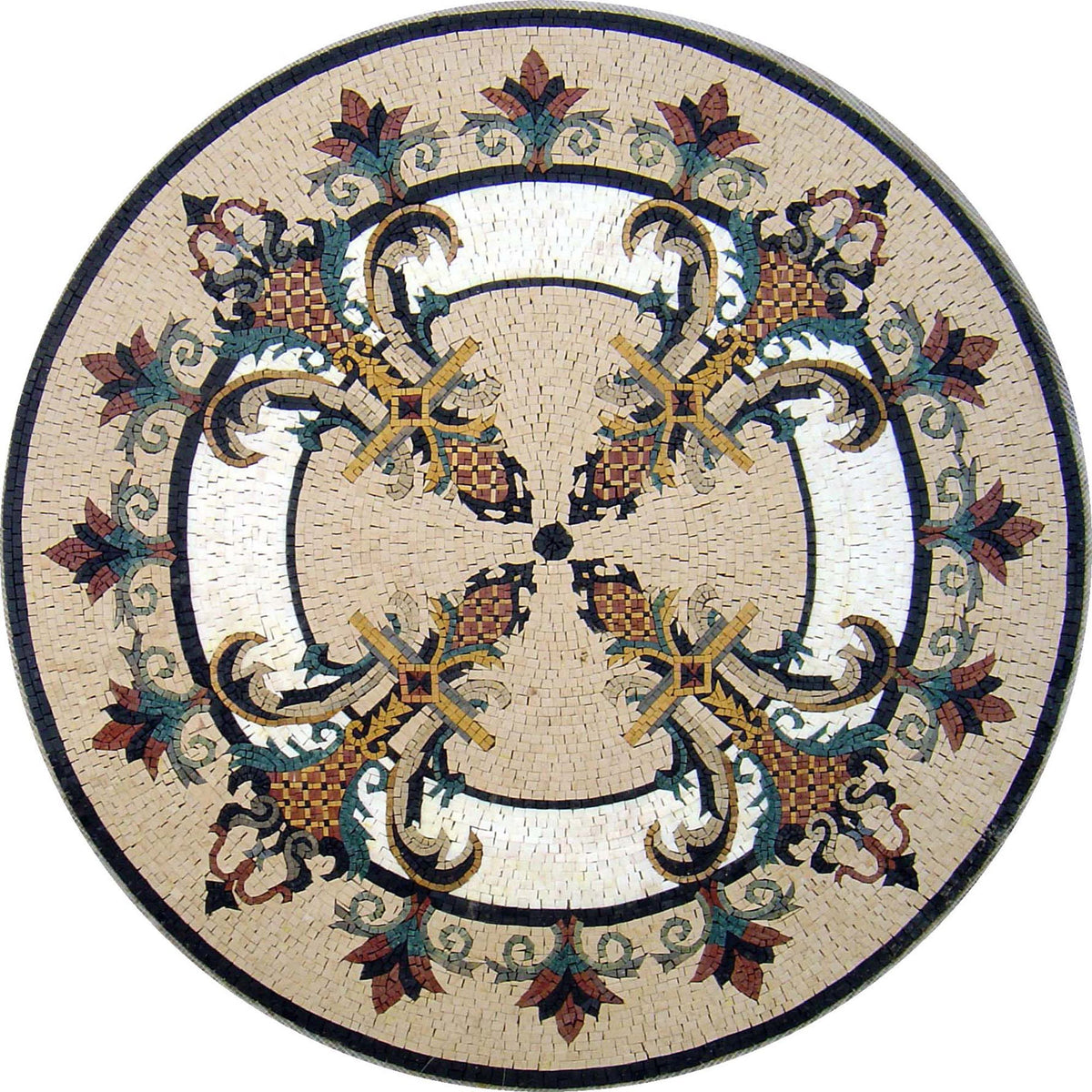40" Handmade Marble Mosaic Floral Medallion Art Tile Décor