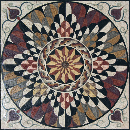 Handmade Floral Marble Mosaic Tile: Layered Geometric Pattern (40x40)