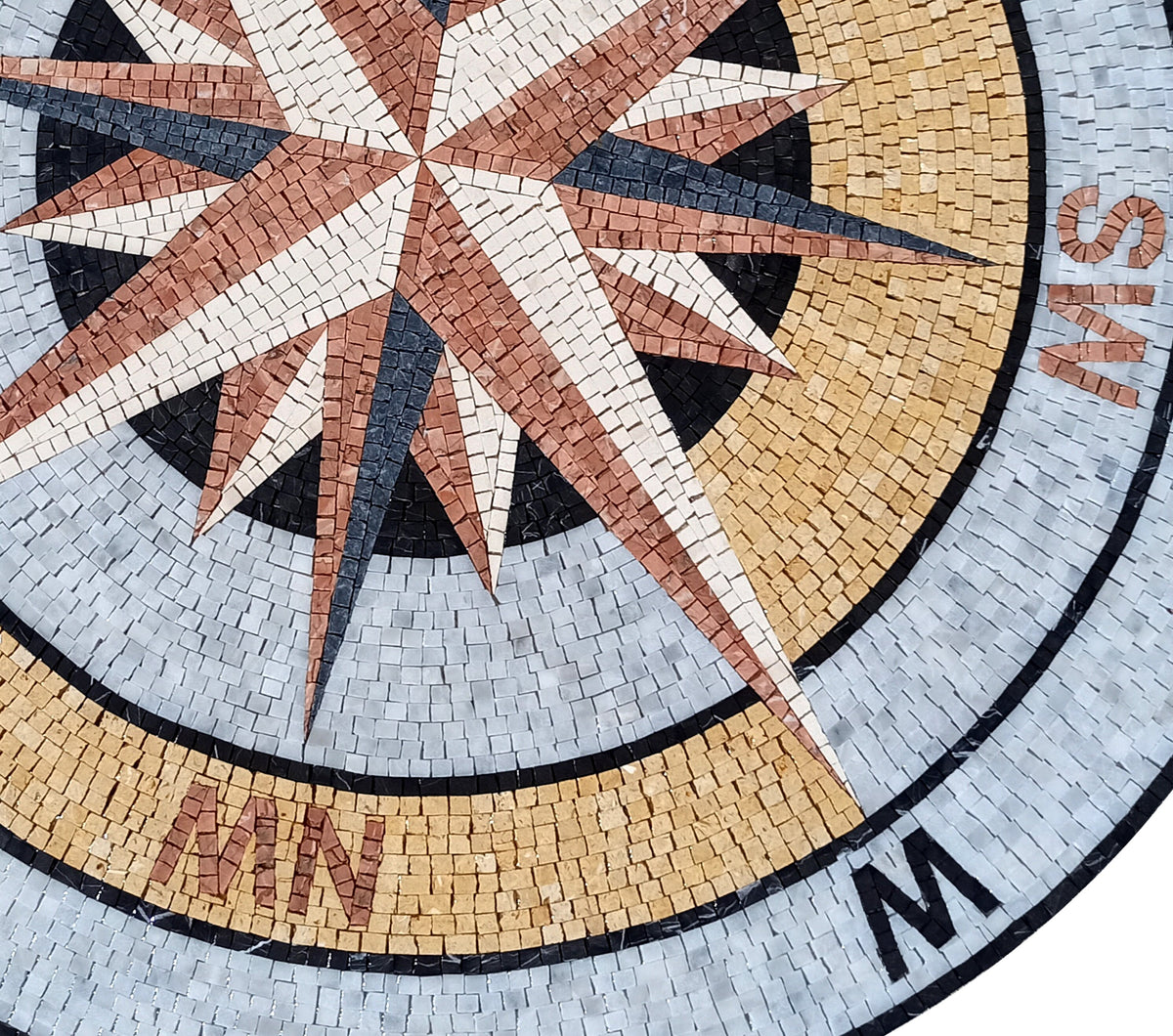 Handmade Compass Mosaic Medallion: Gold & Rose Marble Art