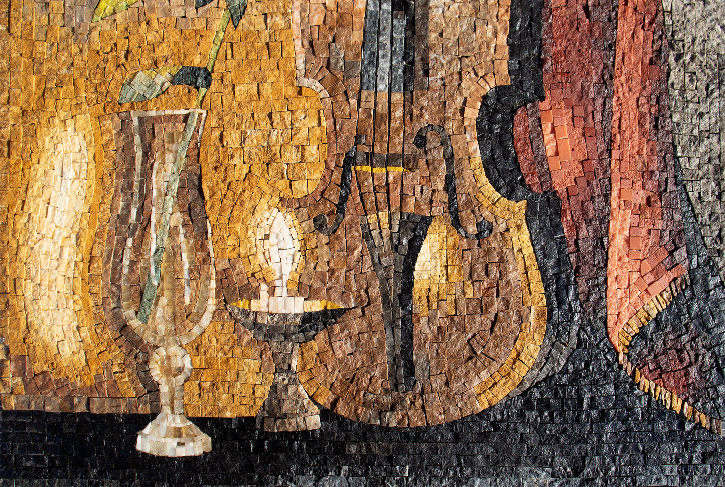 Handmade Violin Mosaic Tile Art: Candlelight Rose Medallion