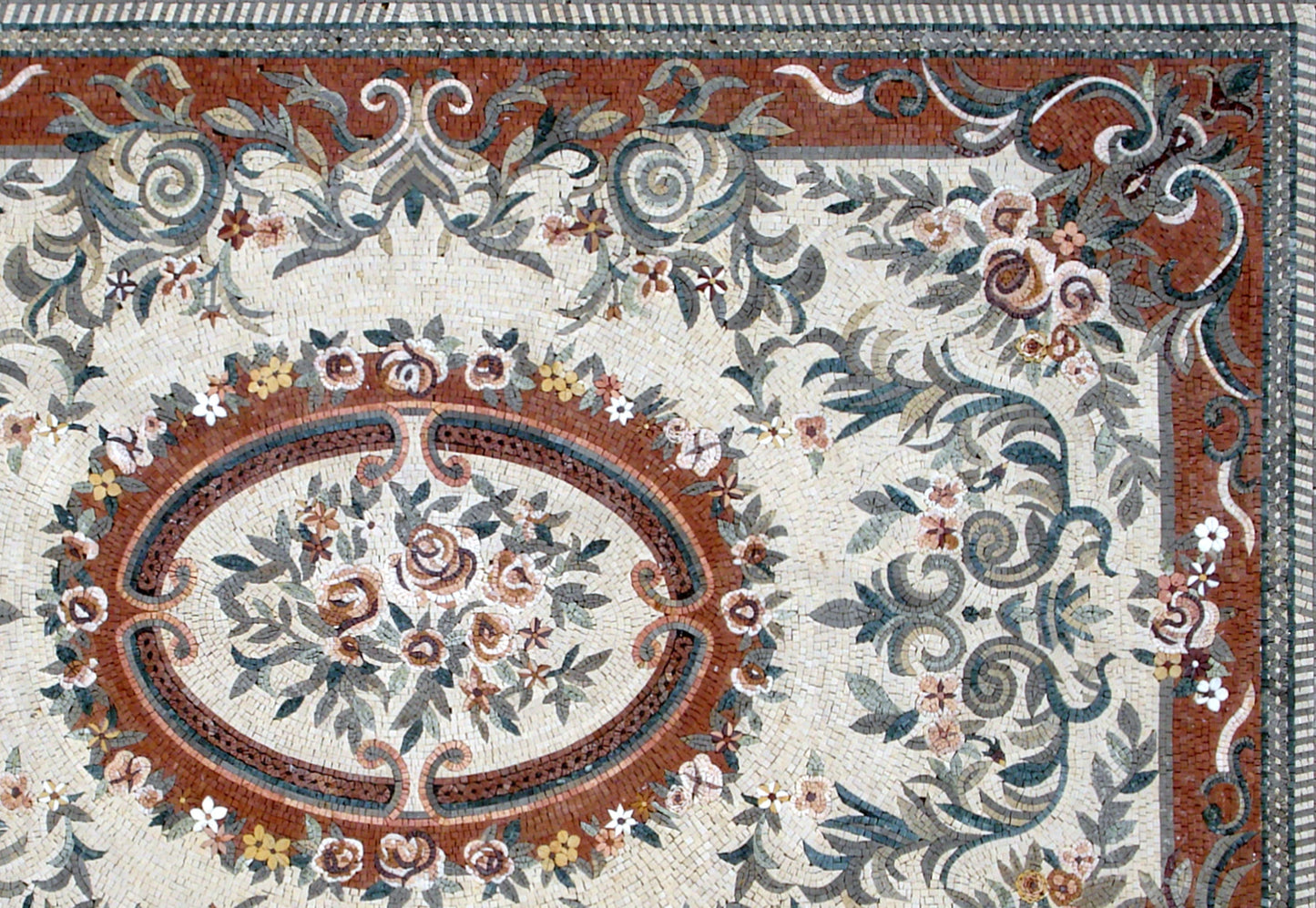 Handmade Floral Marble Mosaic Rug: Dining Room Floor Carpet (92” x 60”)