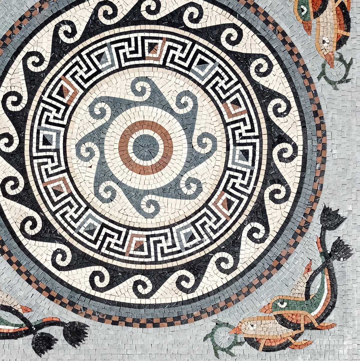 Handmade Dolphin Mosaic Tile: Marble Medallion (40x40)