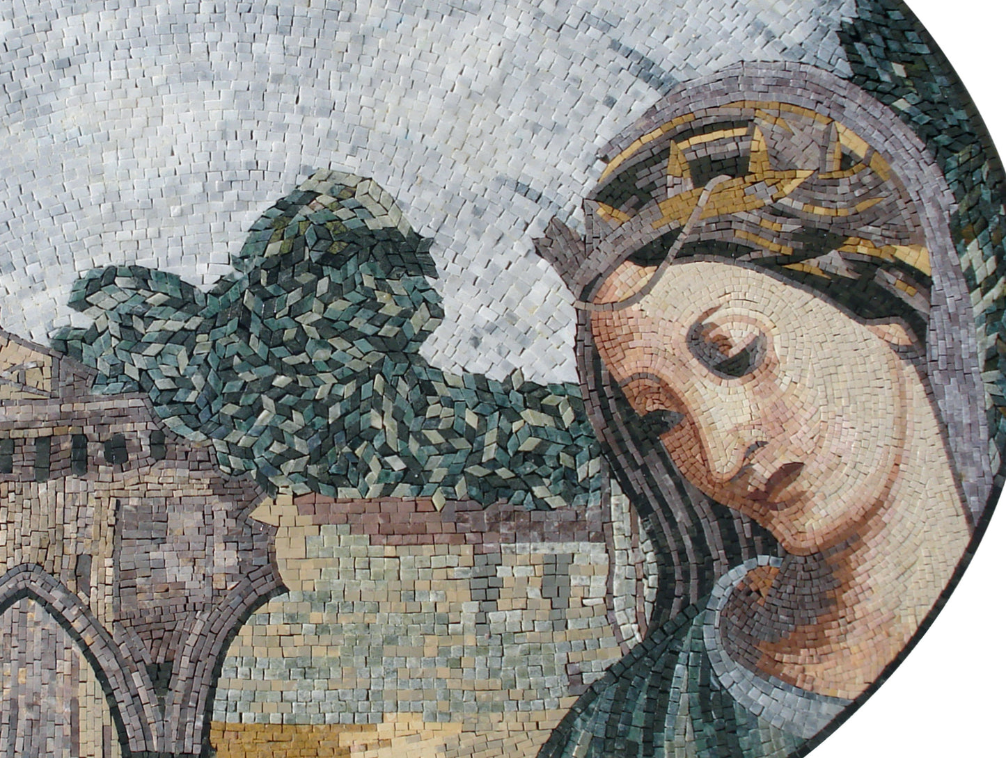 Queen Portrait Mosaic Tile Mural: Handmade Marble Art (52” x 32")