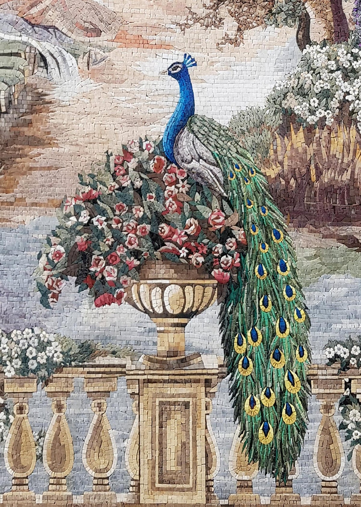 Handmade Peacock Mosaic: Marble Tile Wall Art