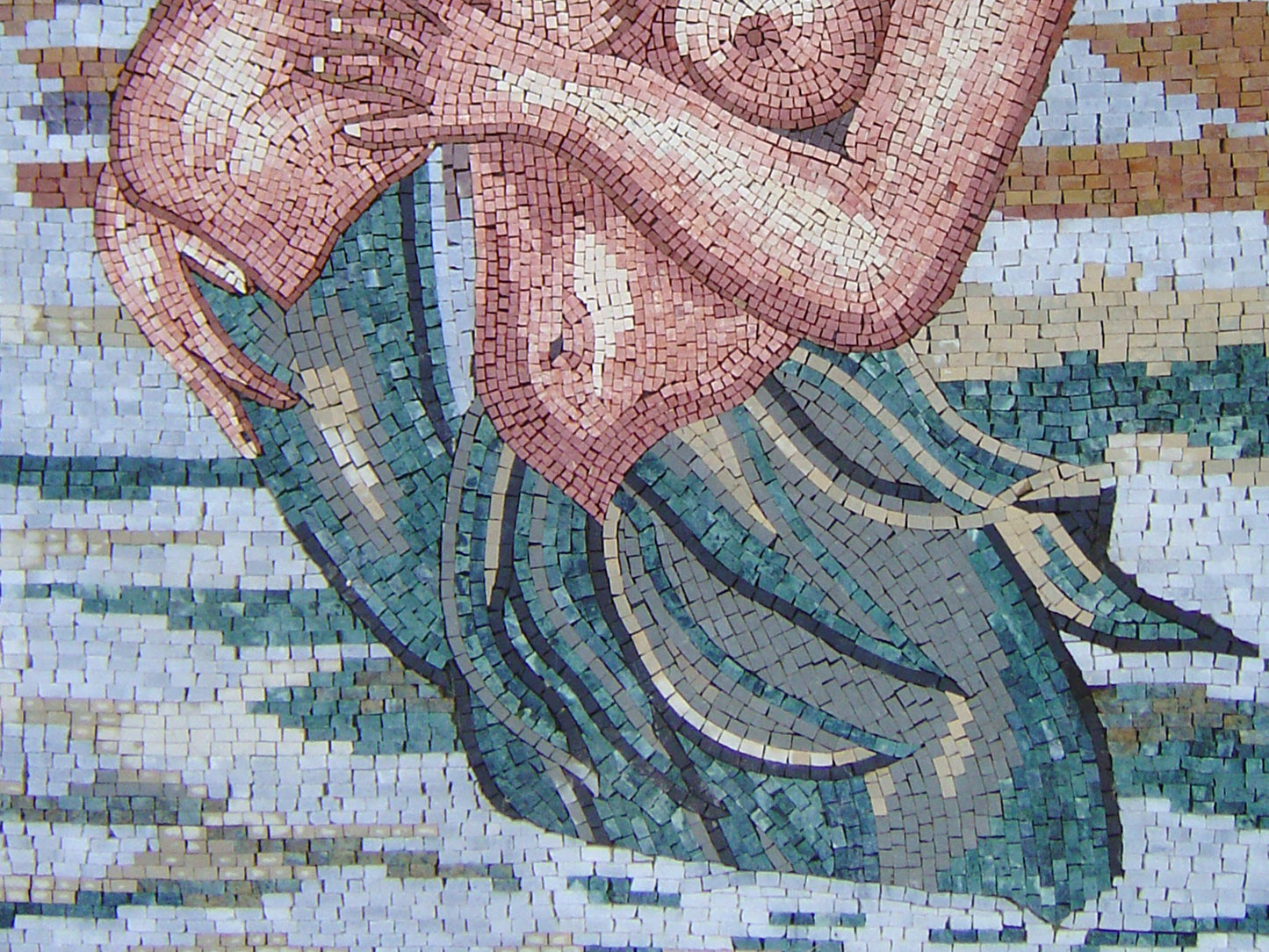 Handmade Mermaid and Child Marble Mosaic Tile Art (40” x 30”)