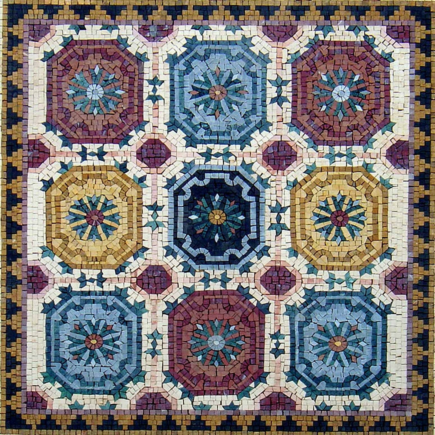 32" Medallion Mosaic Tile: Colorful Marble Square Mural