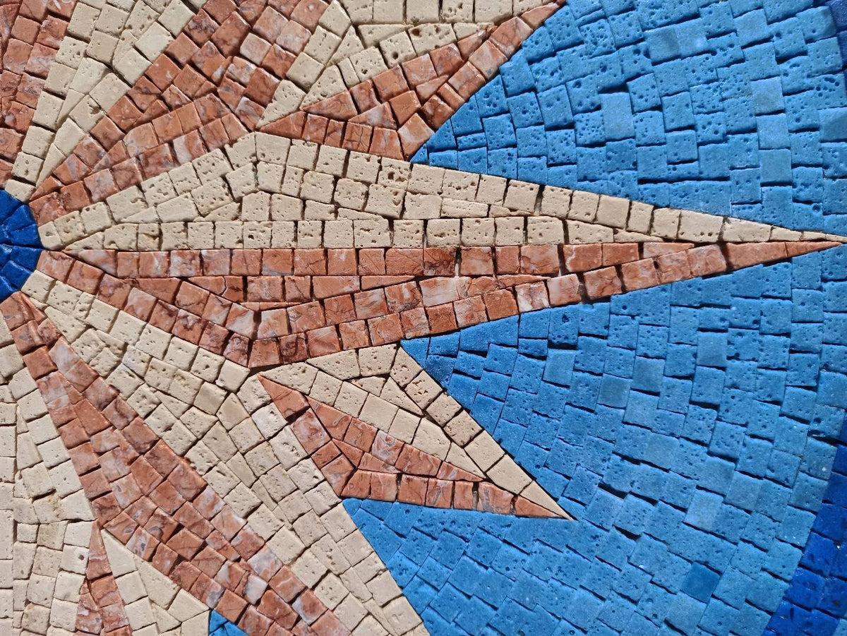 Artisanal Elegance - 36-Inch Handmade Compass Bathroom & Pool Tile Medallion Marble Mosaic Art - Customization available
