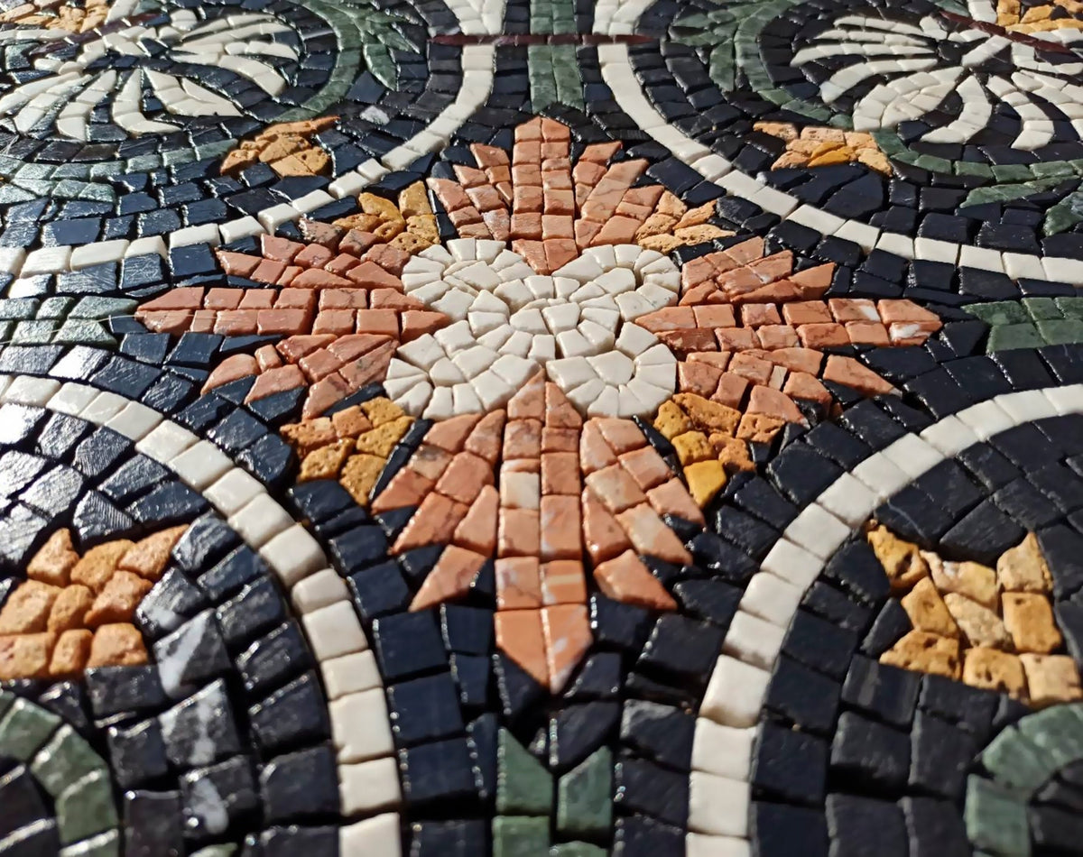 Floral Marble Mosaic Tile: Handmade Square Inlay (36”x 36")