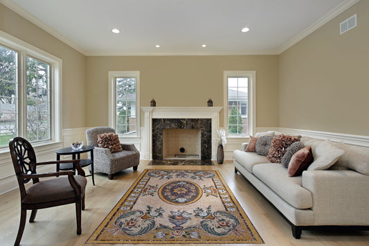 Handmade Marble Mosaic Rug: Floral Stone Medallion, Home Decor