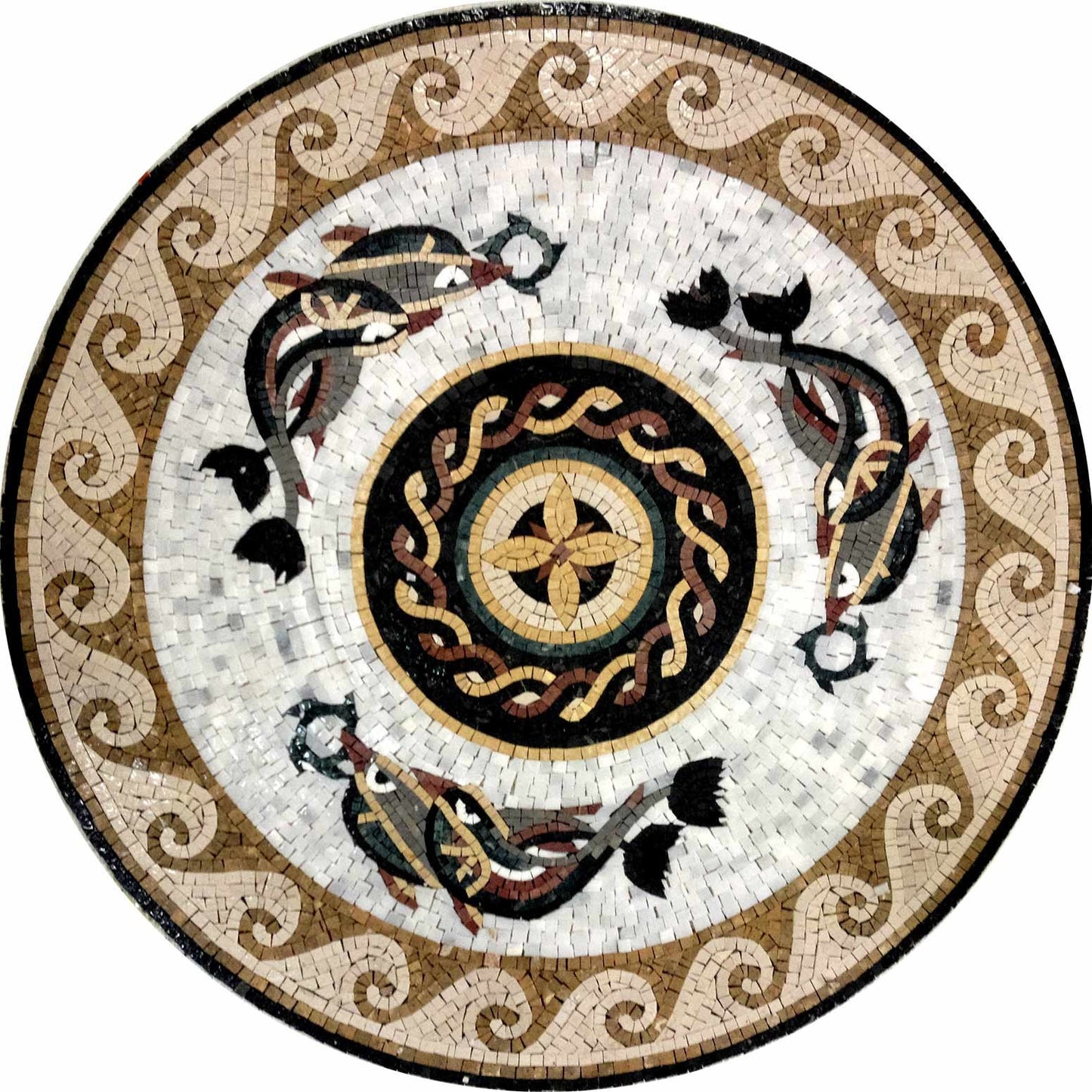 36" Handmade Dolphins Marble Mosaic Medallion Art Tile Décor