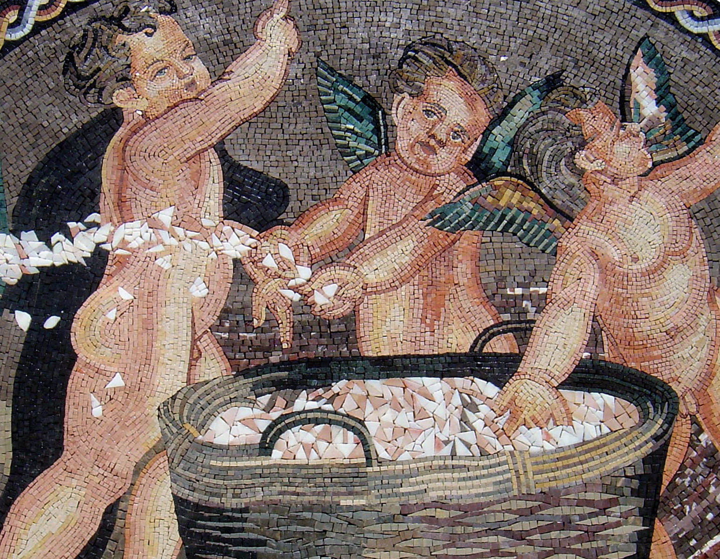 Handmade Cherubs Marble Mosaic Mural: Indoor/Outdoor Wall Art (52” x 32")