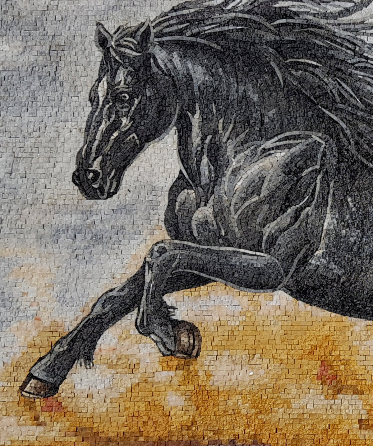 Handmade Black Horse Marble Mosaic Tile: Indoor/Outdoor Art