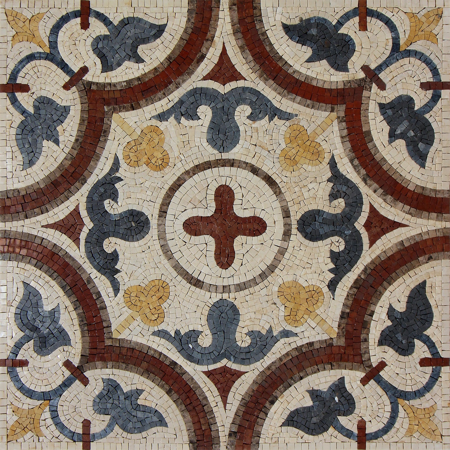Handmade Marble Mosaic Tile: Geometric Floral Pattern (24x24)