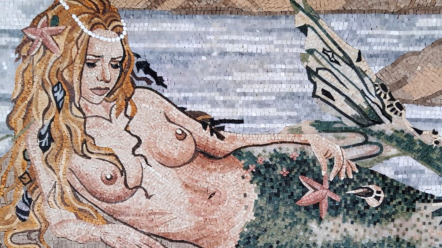 Handmade Mermaid Mosaic Tile Art: Seashore Goddess Decor