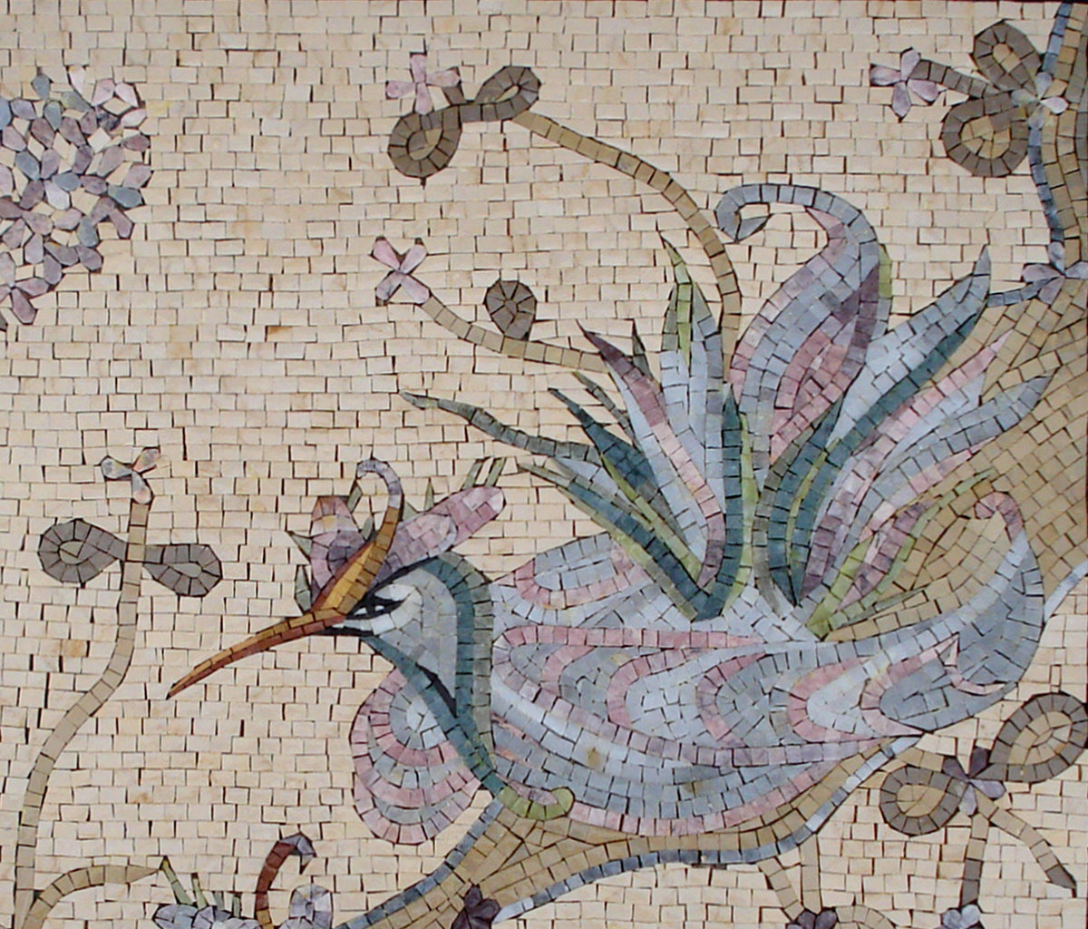 Handmade Bird Mosaic Tile Art: Pastel Stone Wall Decor