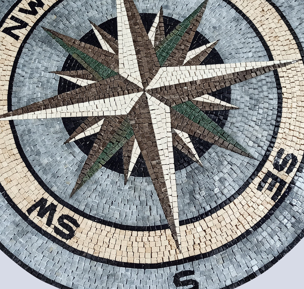 Handmade Compass Marble Mosaic Tile Medallion - 36" Elegant Pool Art