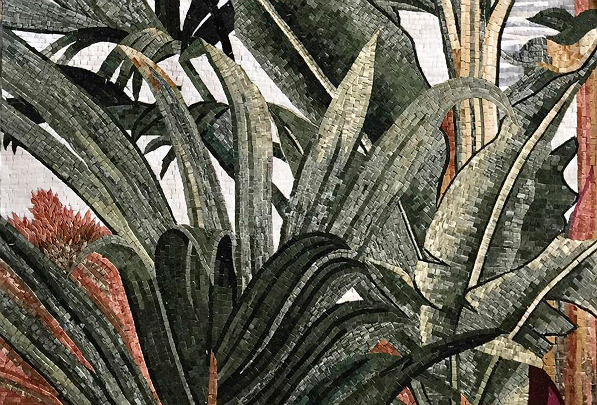 Handmade Banana Tree Mosaic Tile: Marble Palm Scenery Wall Art