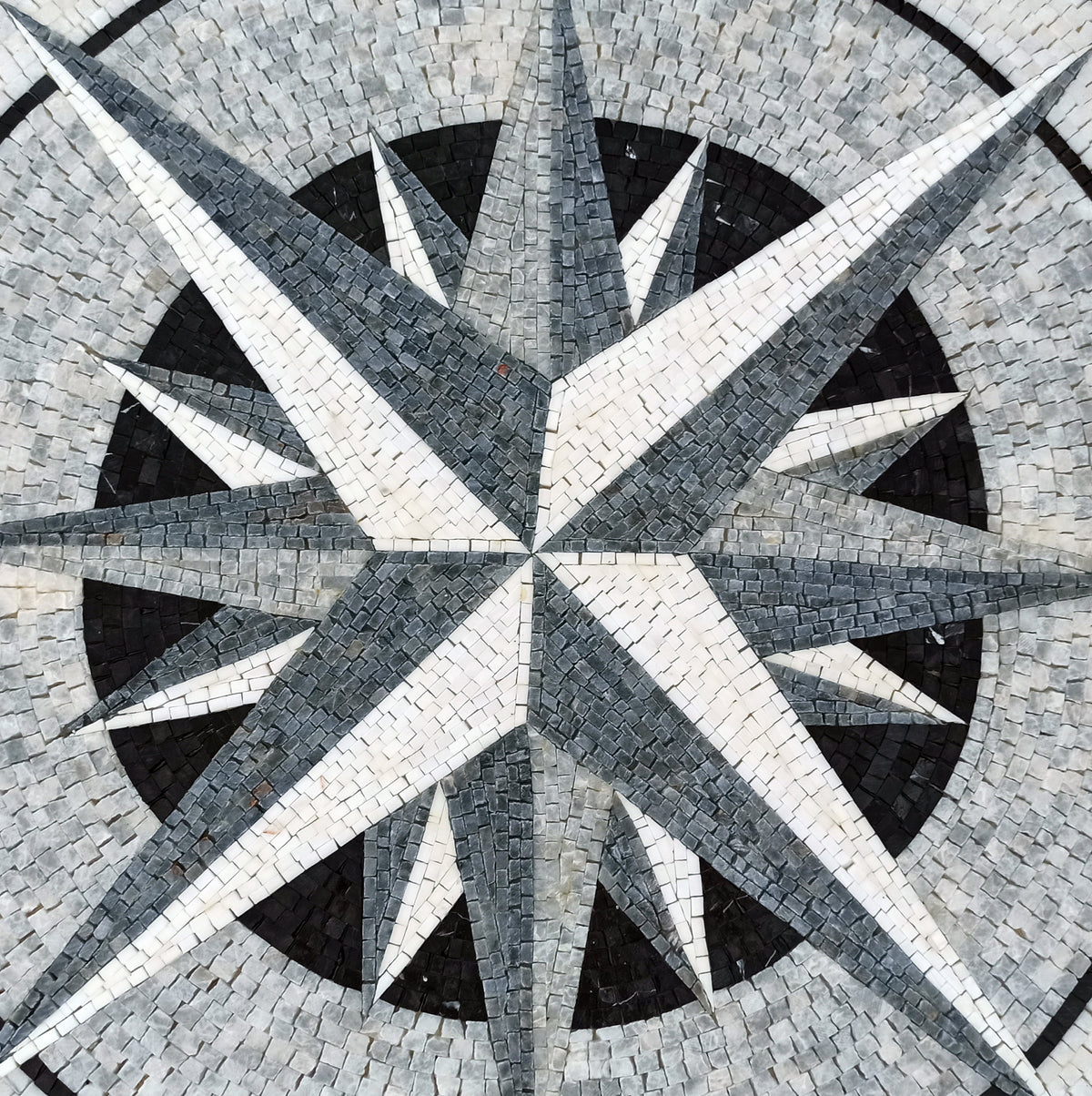 Handmade Nautical Compass Mosaic Tile Medallion (32" Diameter)