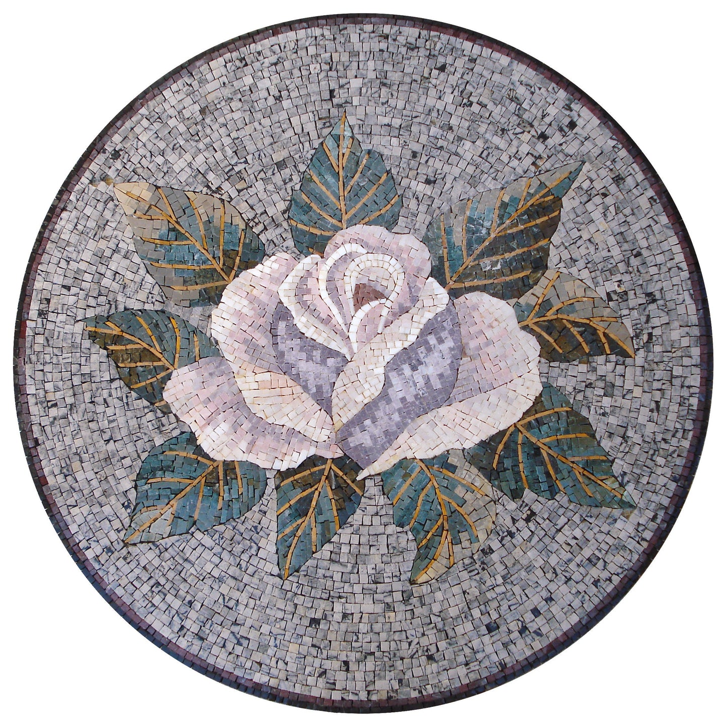 Handmade Rose Mosaic Tile: 36" Marble Medallion Wall Art