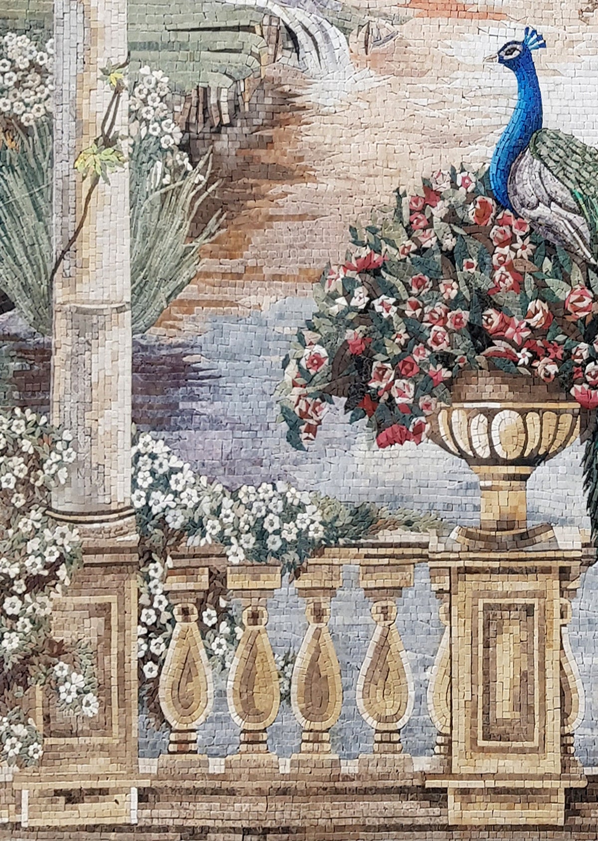 Handmade Peacock Mosaic Tile Art: Botanical Wall Decor (64” x 48”)