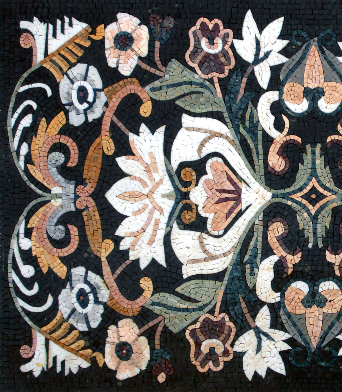 Square Marble Stone Rug: Handmade Floral Mosaic, 64"x40"
