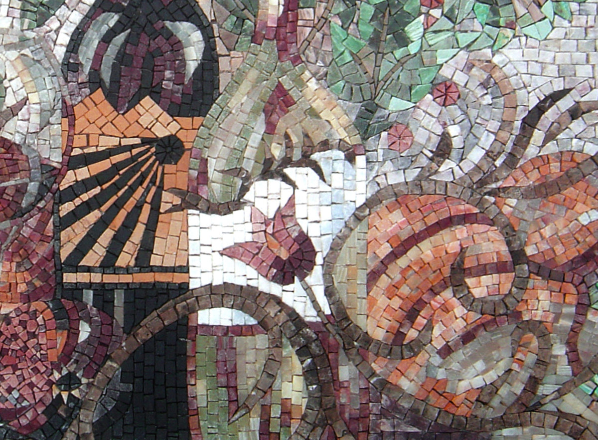 Wine and Glass Handmade Marble Mosaic Tile: Kitchen Backsplash Art