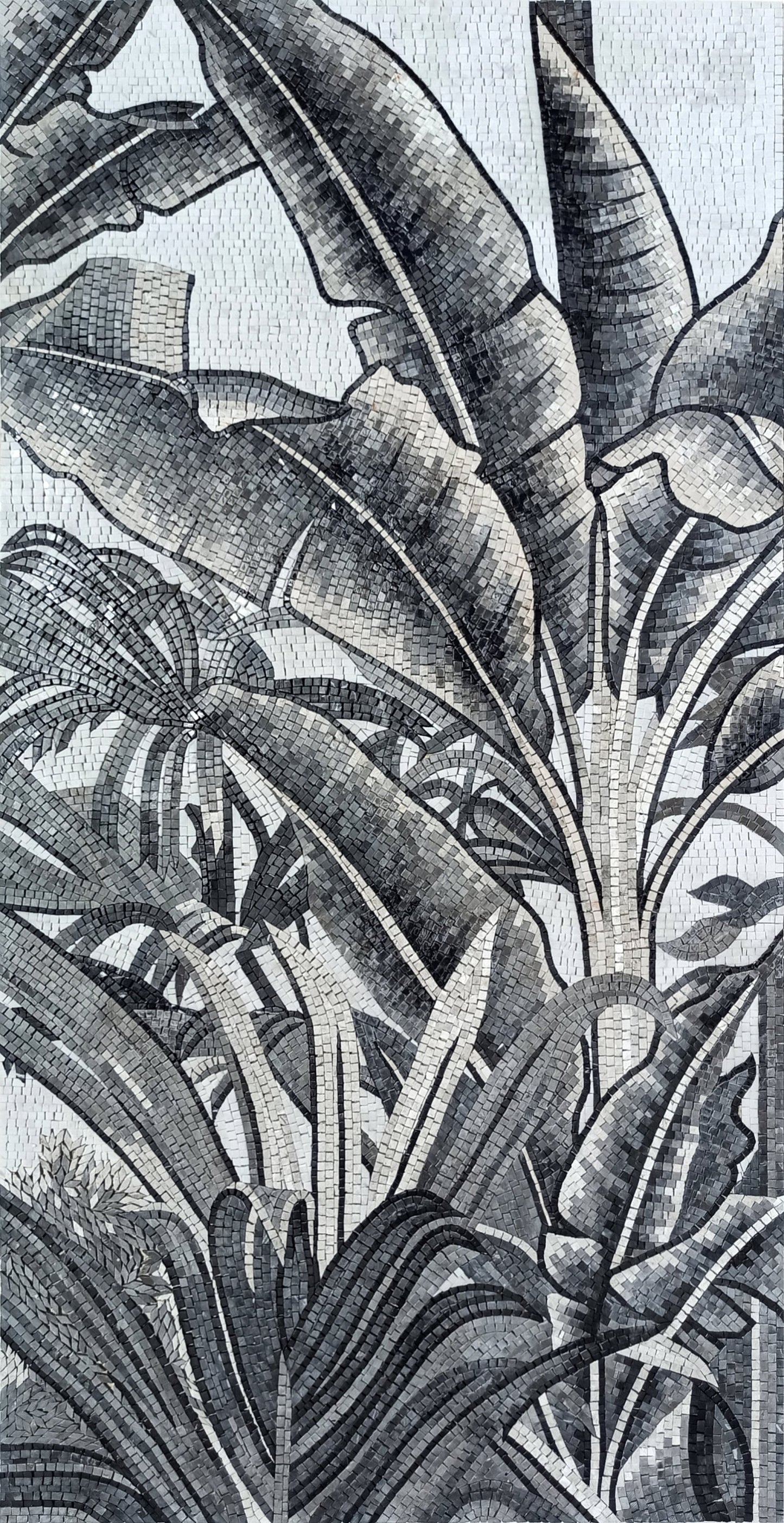 Handmade Marble Mosaic Backsplash: Tropical Palm & Banana Tree Wall Art