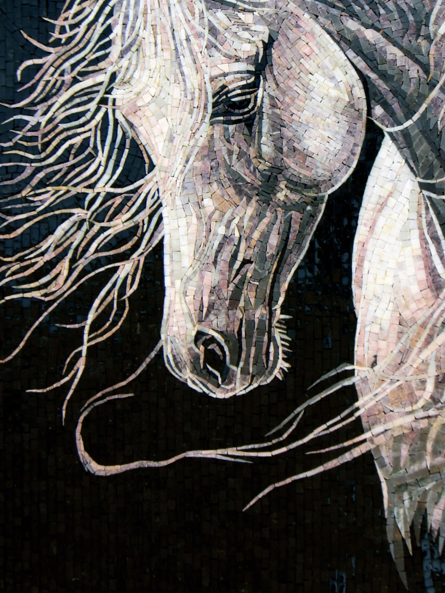 Handmade Horse Portrait Mosaic Mural: Marble Wall Art Decor