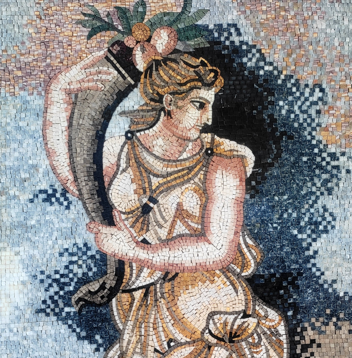 Handmade Ceres Mosaic Tile Art: Roman Goddess with Cornucopia