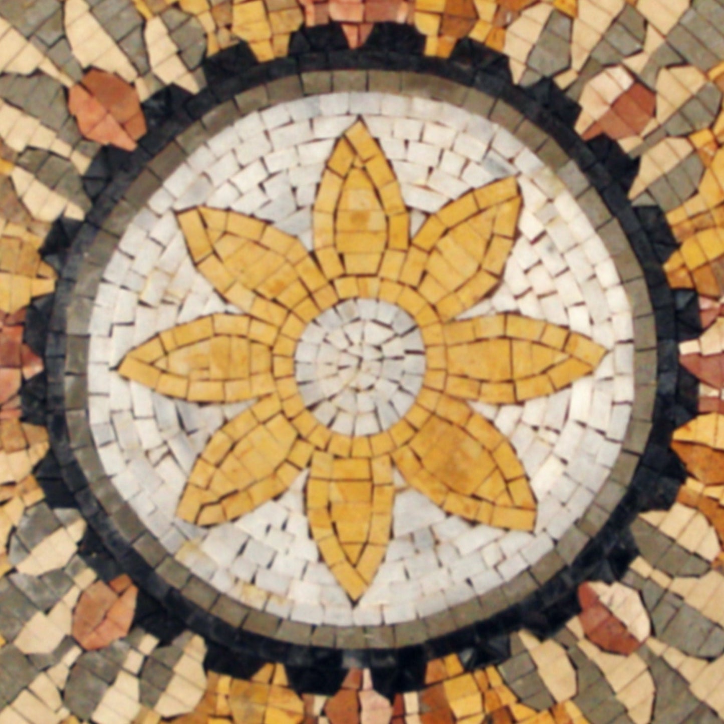 Handmade Sunflower Mosaic Tile Art: 36" Marble Inlay