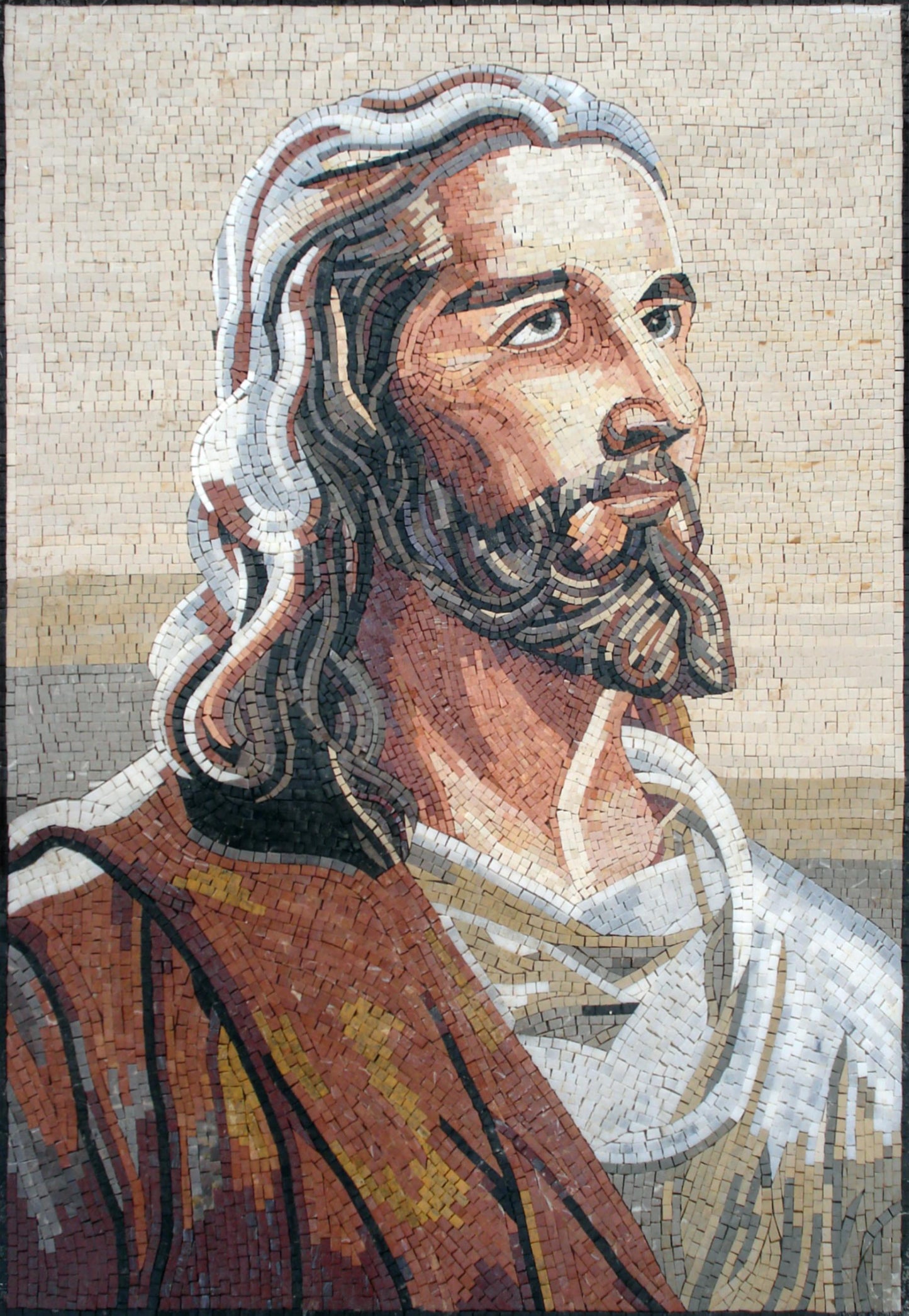 Handmade Jesus Mosaic: Marble Tile Wall Art, Christian Decor (24"x36")