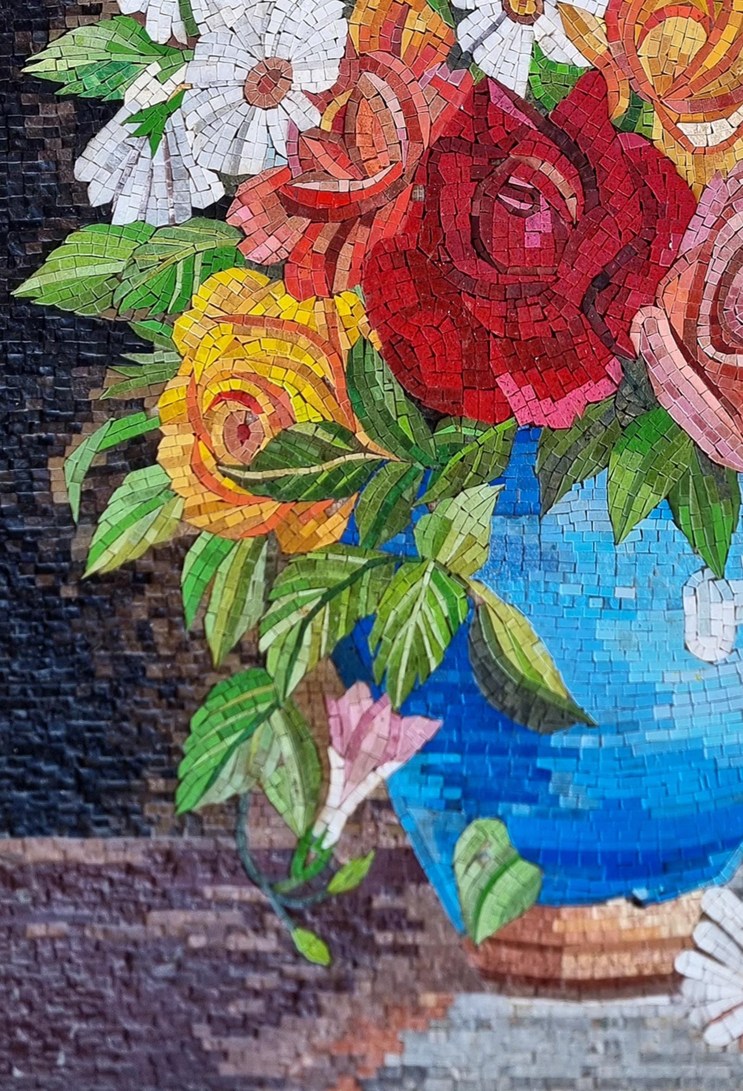 48"x32" Handmade Floral Vase Marble Mosaic Tile Art – Customization Available