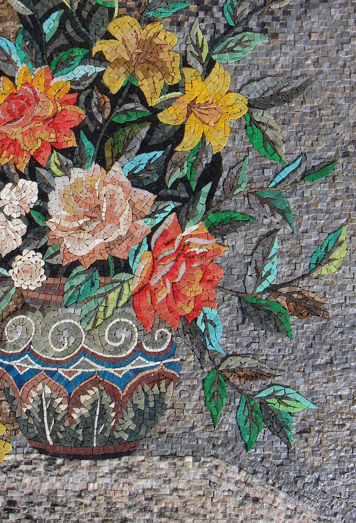 Floral Mosaic Wall Art: Handmade Marble Tile Vase Decor (40” x 28”)