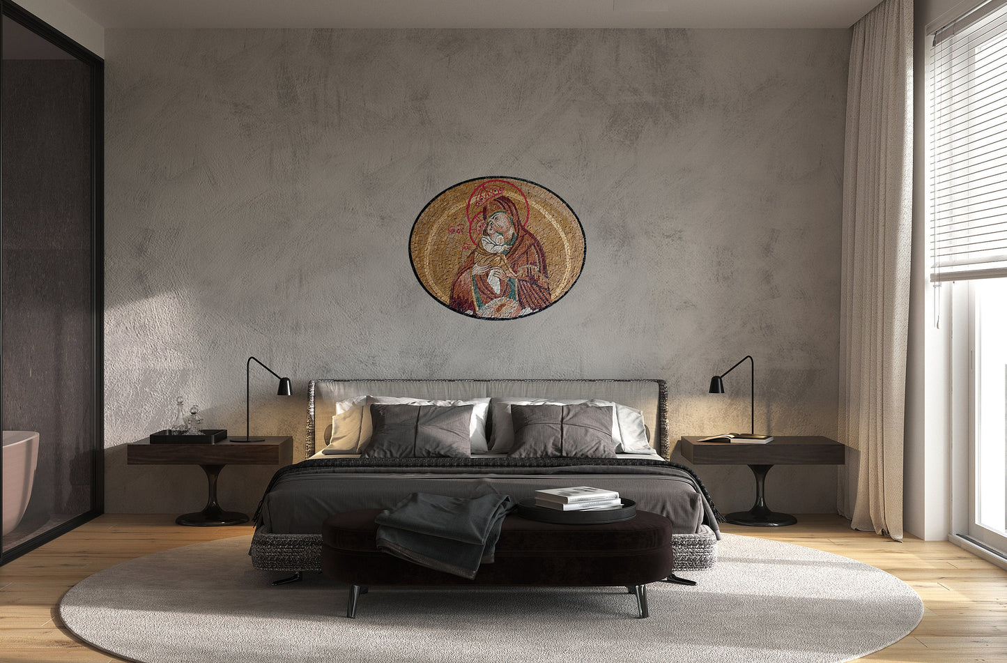 Handmade Jesus and Virgin Mary Mosaic Art: Religious Tile Mural (36” x 30”)