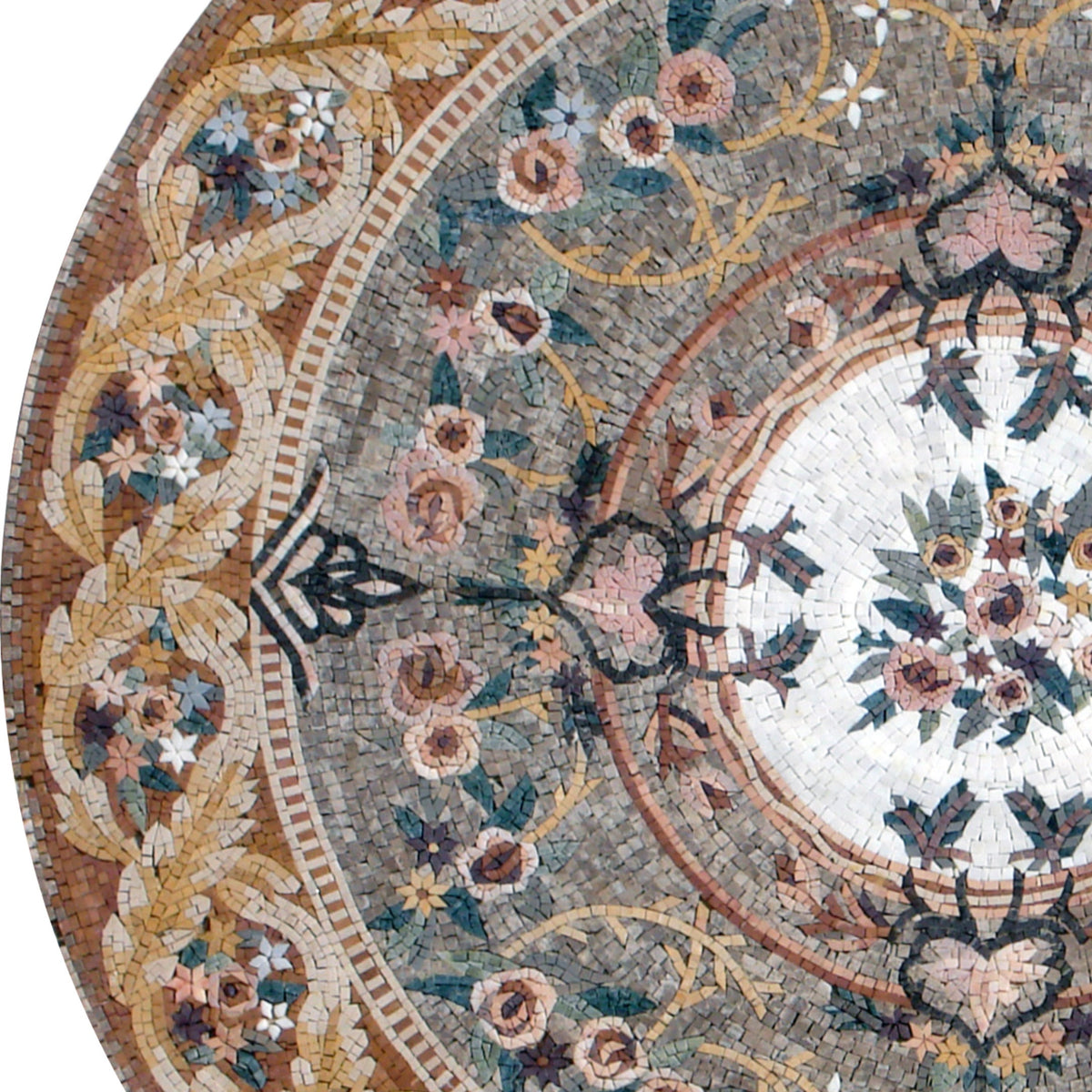 Handmade Floral Marble Mosaic Medallion - 60" Round Stone Art Tile