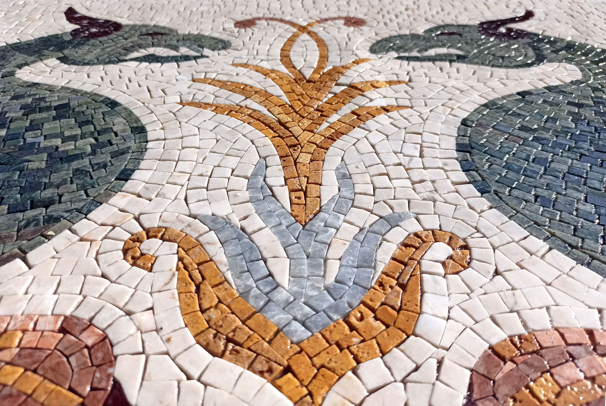 Dragon Mosaic Tile Art: Handmade Medieval Decor (48" x 20")