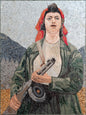 Hunter Woman Portrait Mosaic Tile Mural: Handmade Stone Art