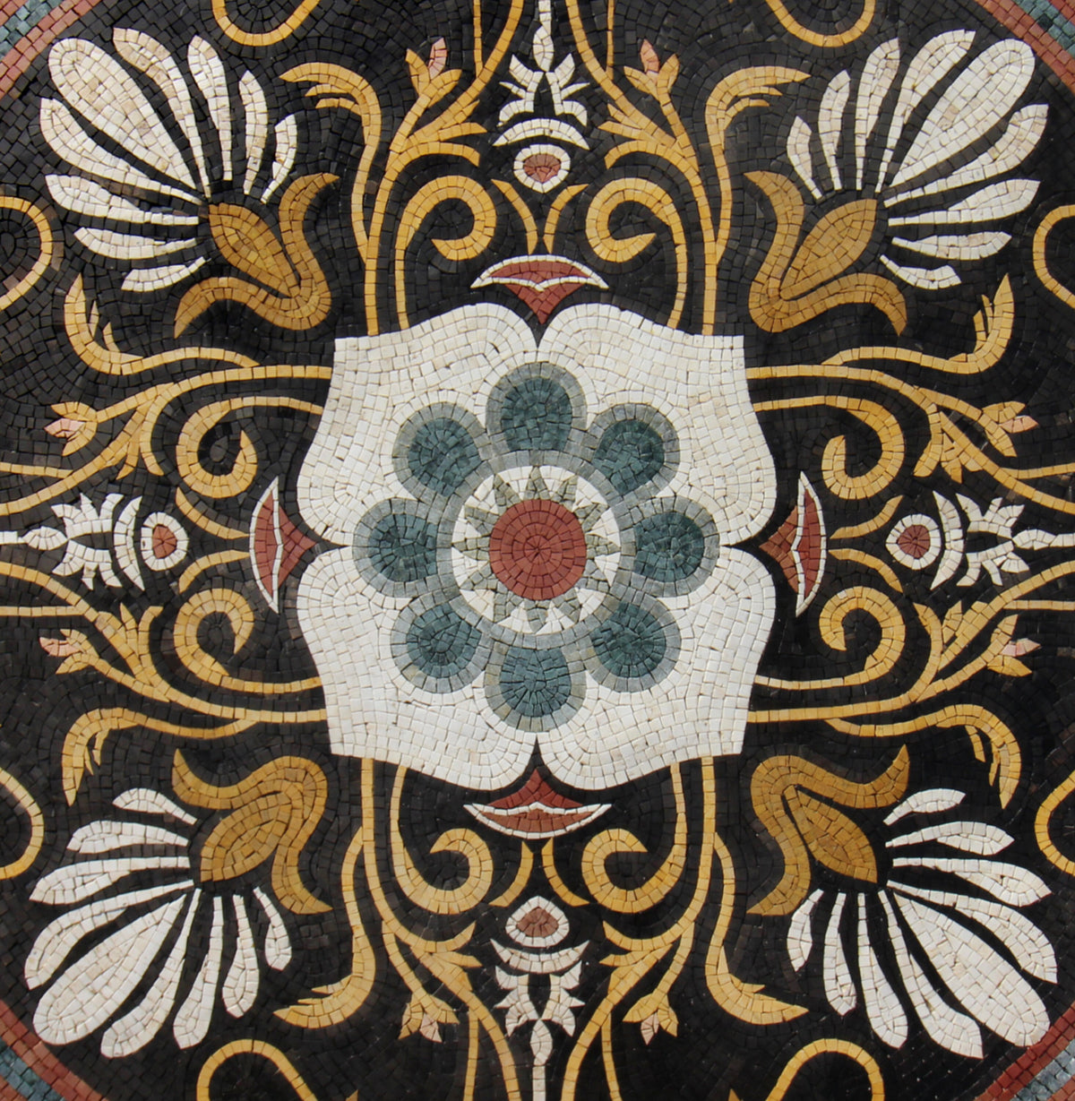 40" Gilded Artistry - Gold Leafy Art Nouveau Patterned Mosaic Medallion - Customization available