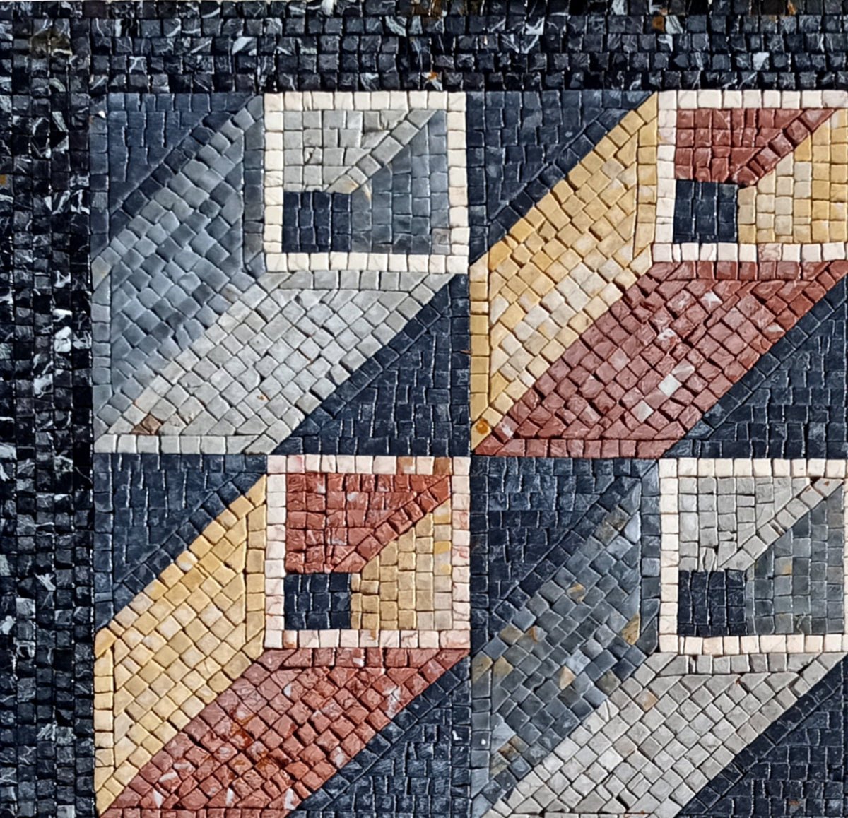 Geometric Square Marble Mosaic Tile Art: 40" Handmade Wall Decor