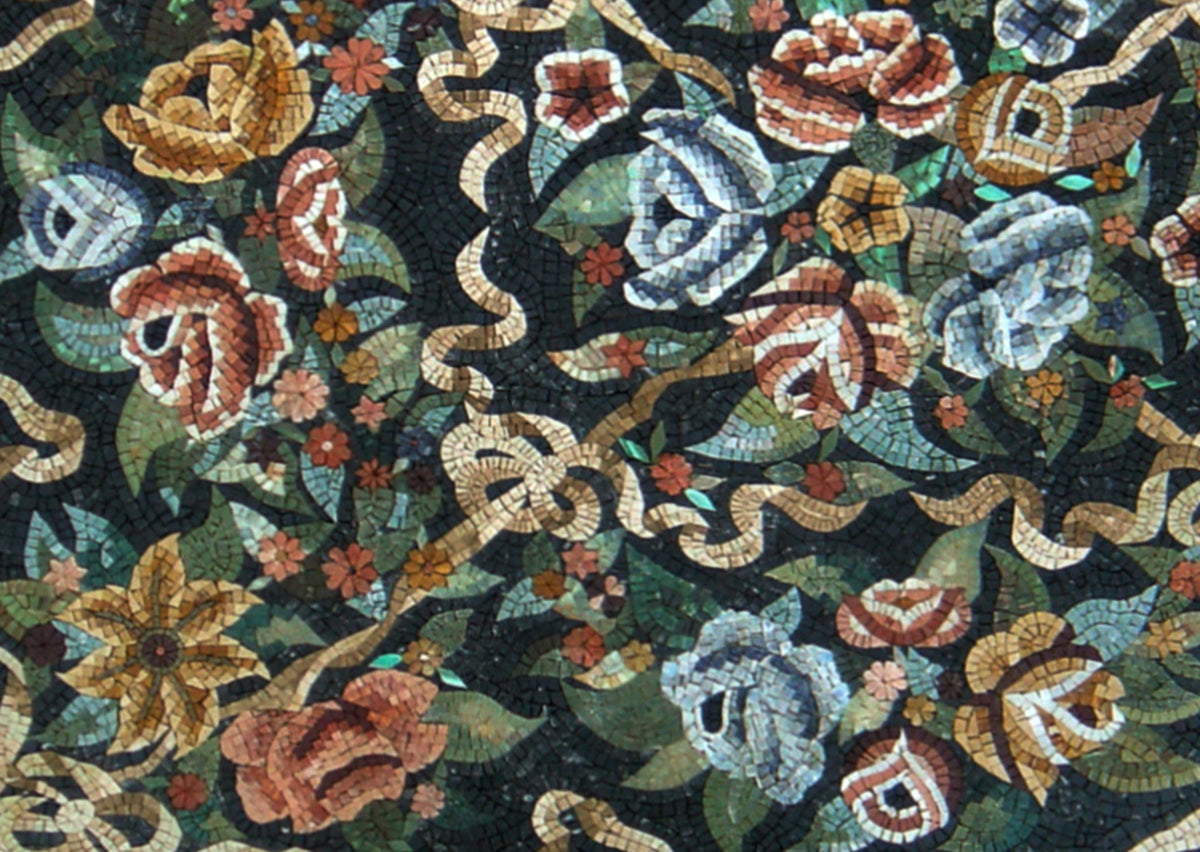 Handmade Floral Mosaic Rug: Natural Stone Art Carpet (80” x 60")