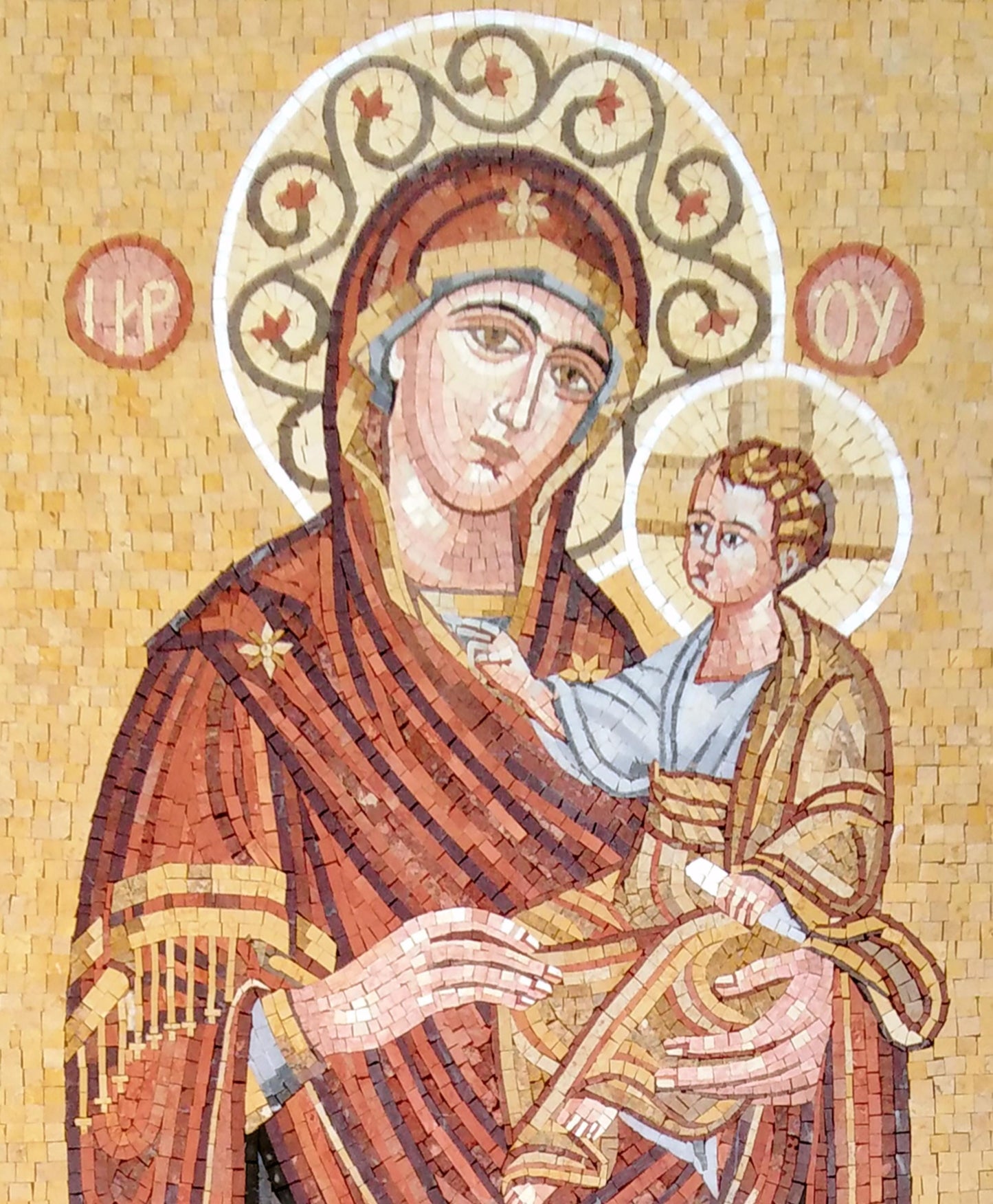 32"x69" Mother Mary and Baby Jesus Mosaic –Byzantine Christian Decor, Customization available
