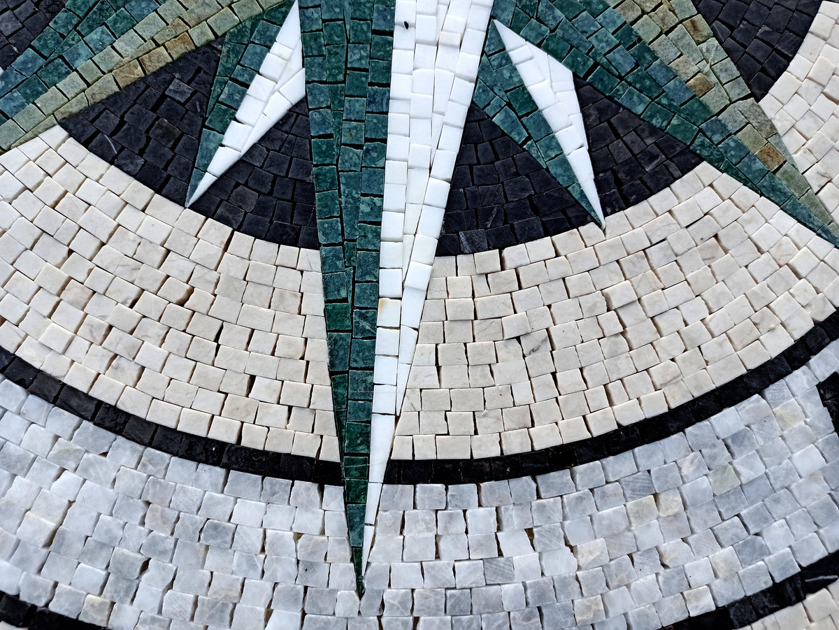 Handmade Compass Mosaic Tile: Wind Rose Medallion, Indoor/Outdoor (32" Diameter)