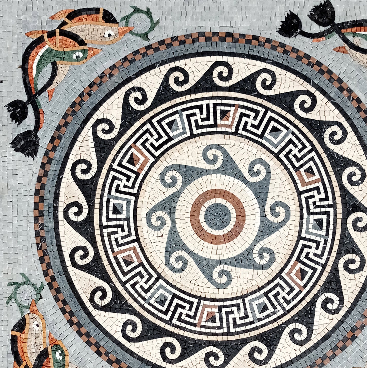 Handmade Dolphin Mosaic Tile: Marble Medallion (40x40)