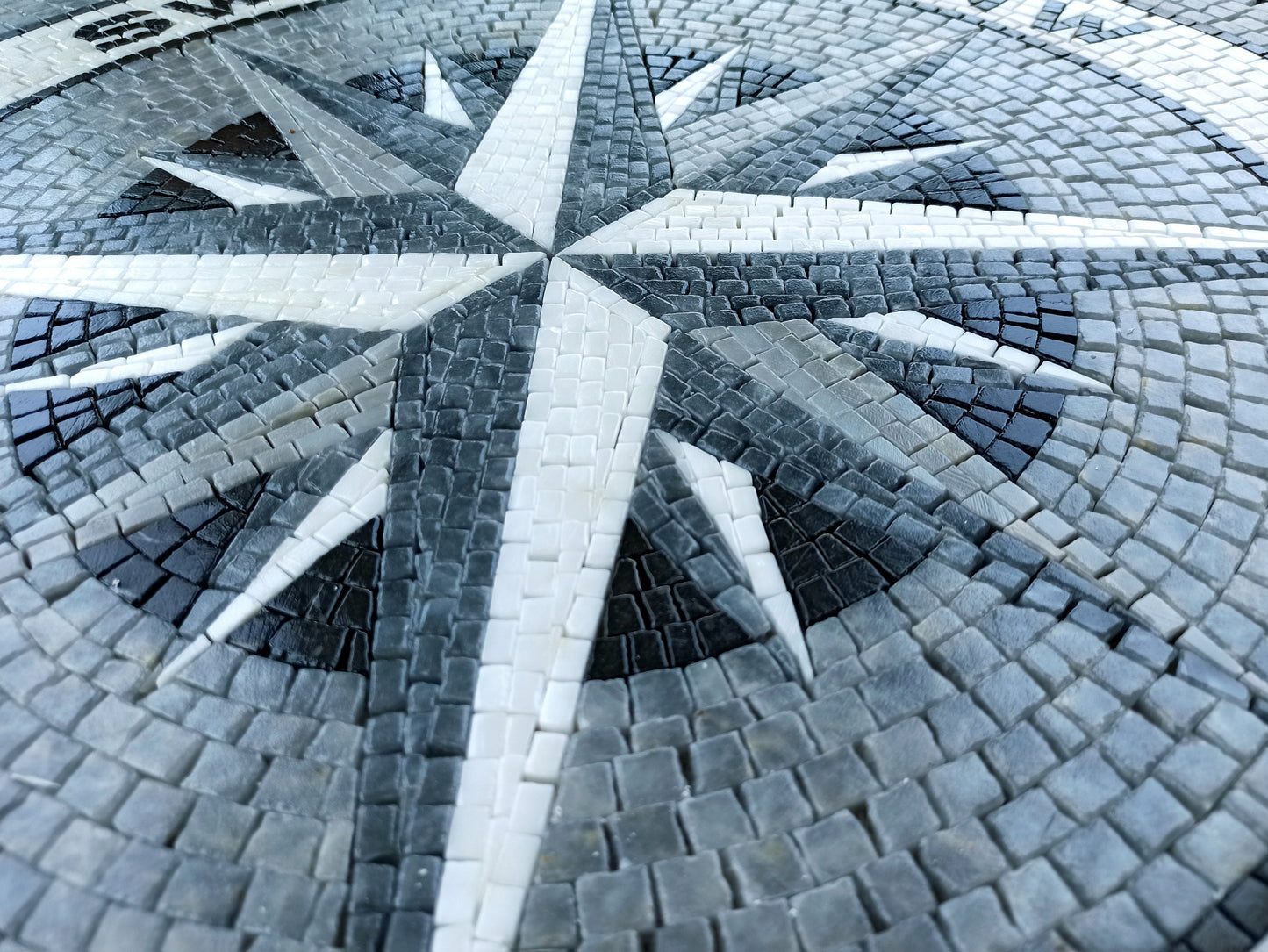 Nautical Compass Rose Marble Mosaic Medallion - Handmade Flooring Tile