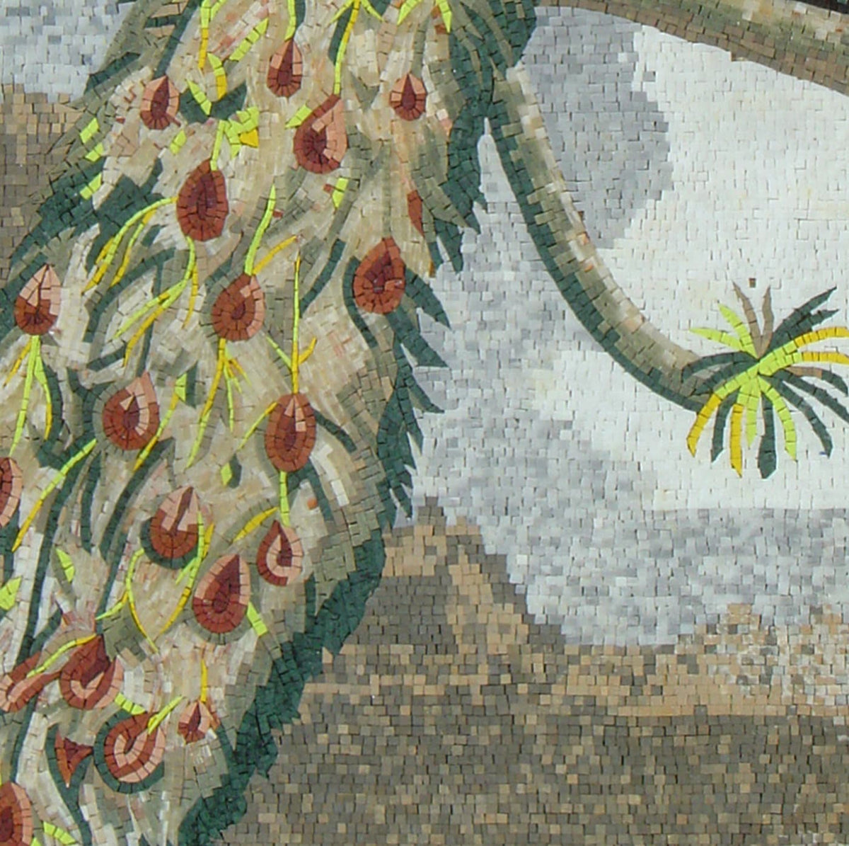 Handmade Peacock Marble Mosaic Tile Art: Wall Decor (52" x 26")