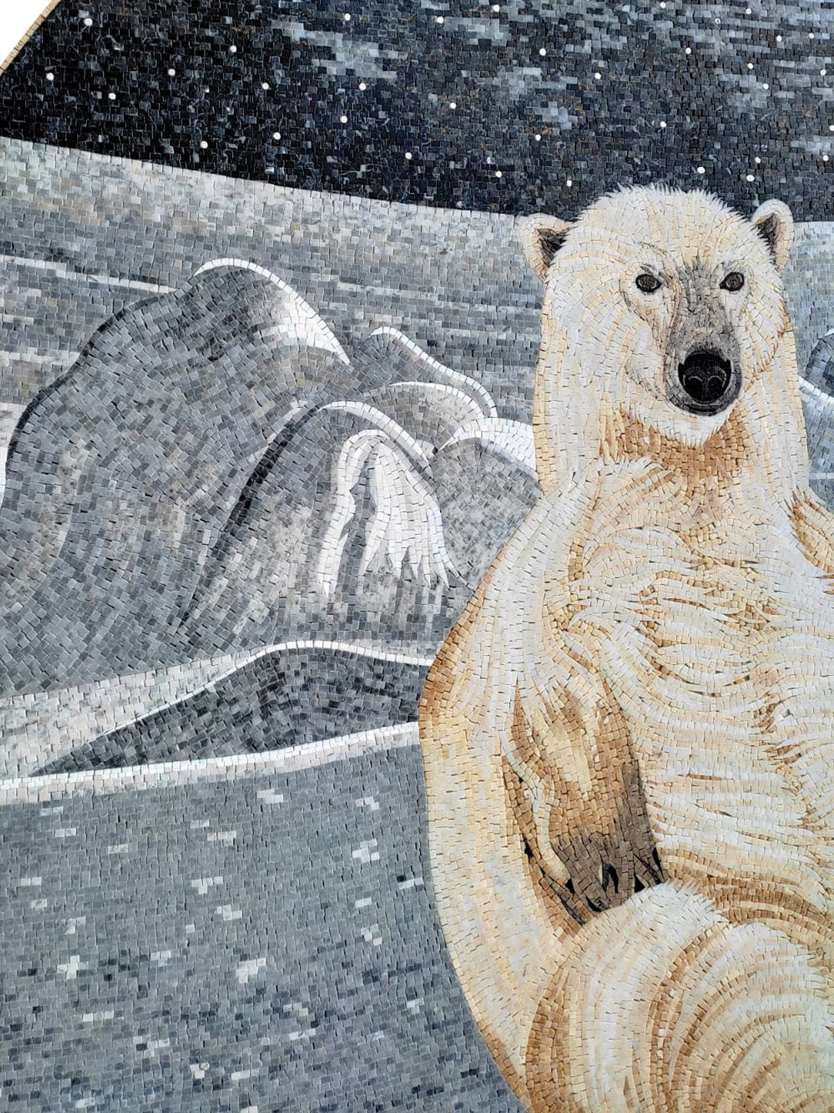 Handmade Polar Bear with Cub Marble Mosaic Tile Art