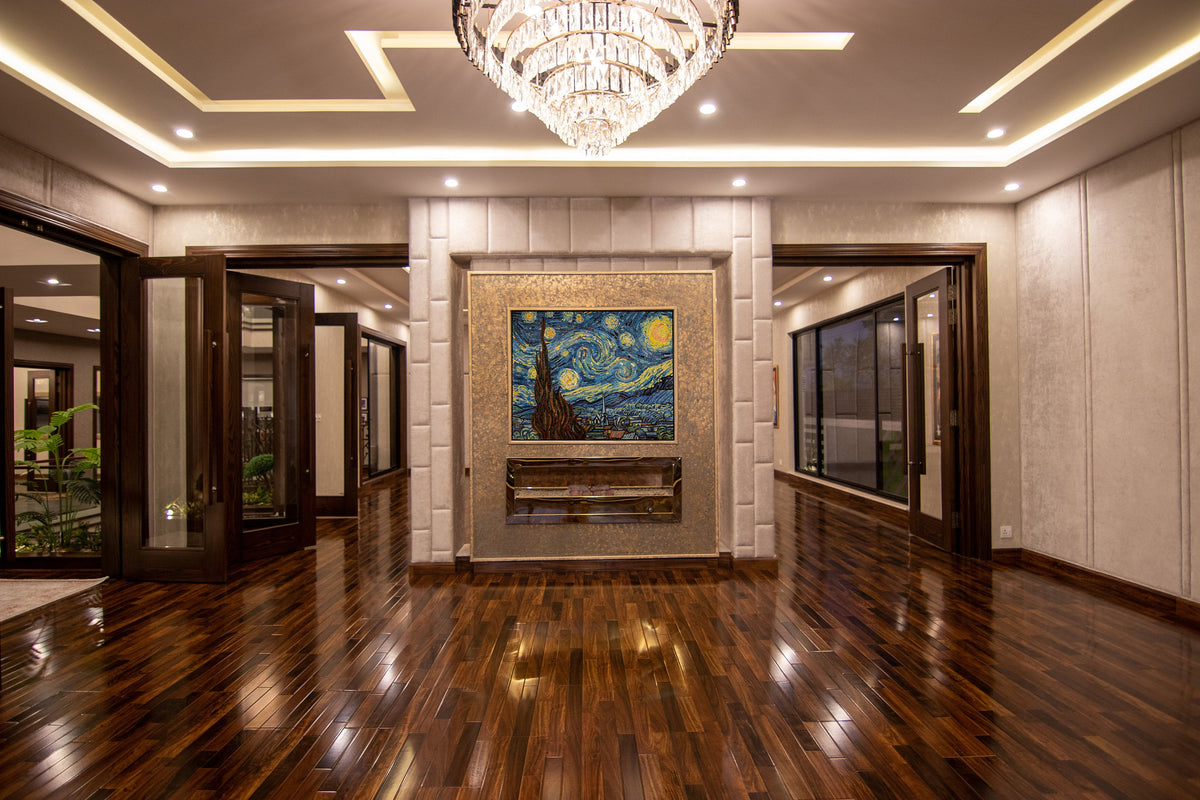Handmade Marble Mosaic Art: Van Gogh Starry Night Reproduction (40” x 32")