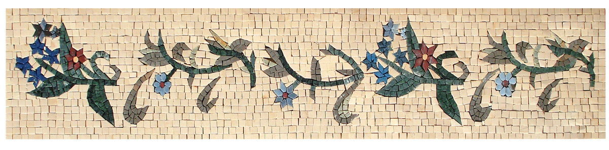 Floral Mosaic Border Tile: Botanical Bathroom Wall Decor (40x8 in)